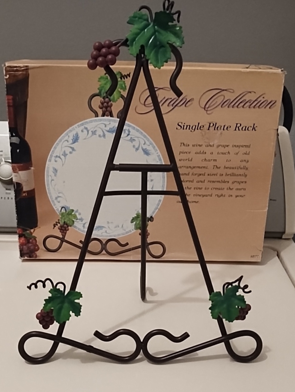 Grape Collection Decorative Plate Easel - Brown with Green Accents